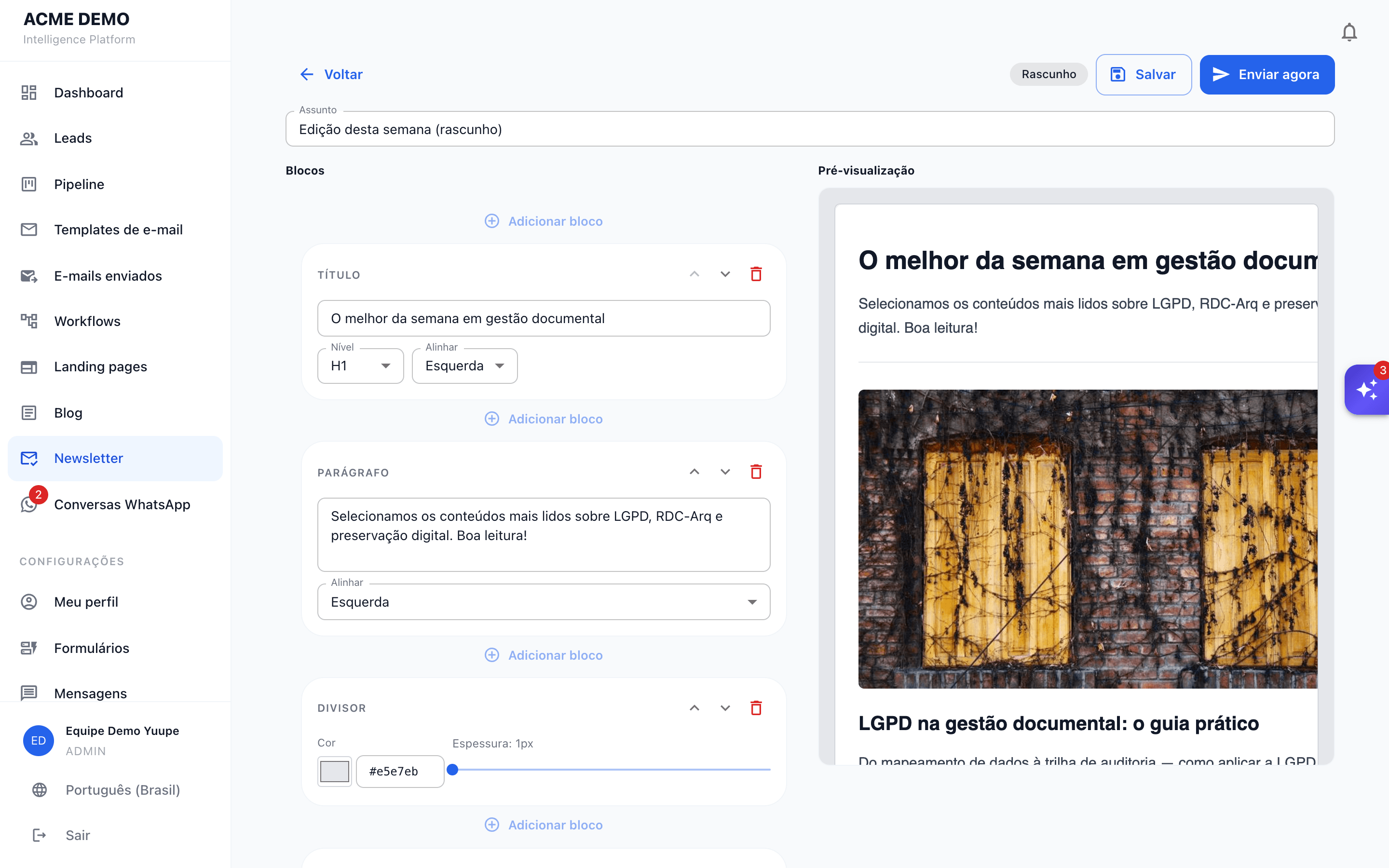 A newsletter montada por curadoria